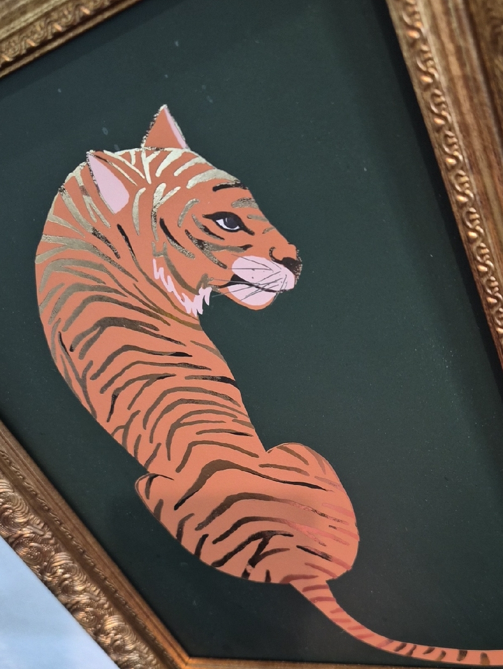 Framed Tiger Silhouette Wall Art - Orange Gold Green 11" X 13.5" - Picture 2 of 6